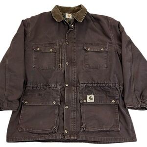 Vintage 90’s Carhartt Blanket Lined Jacket Barn Work Coat Brown CB2582 USA XL